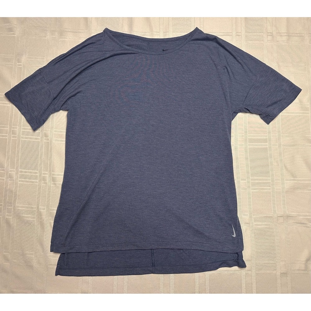 Nike Shirt Womens Medium Blue Dri-FIT Short Sleeve High Low Hem Active Top